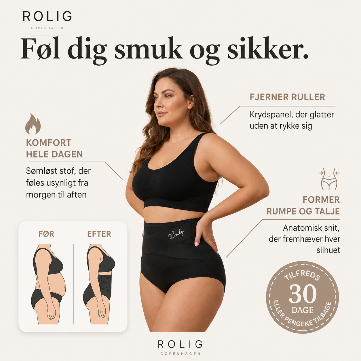 Rolig – Højtaljede shapewear-trusser med 360° støtte