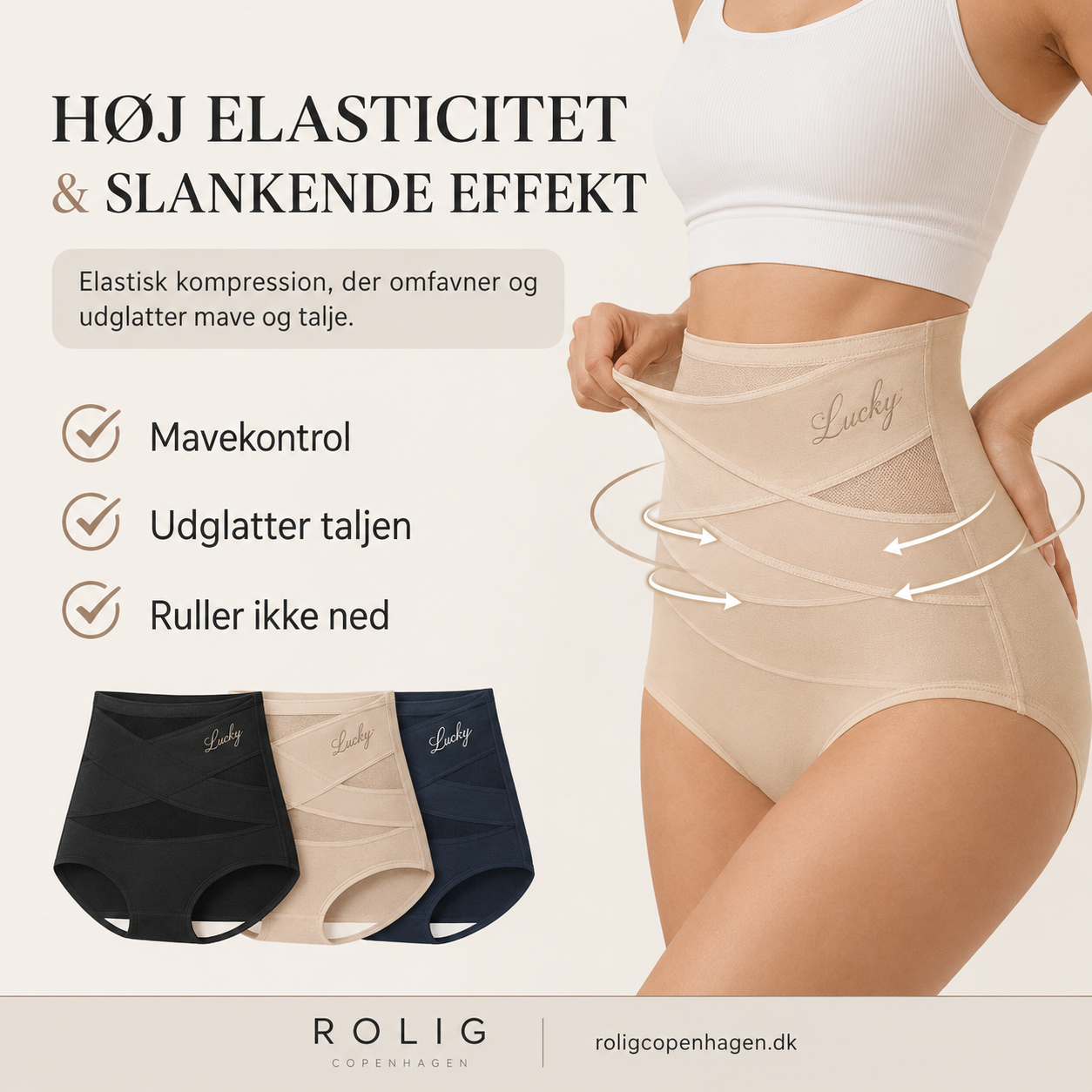 Rolig – Højtaljede shapewear-trusser med 360° støtte